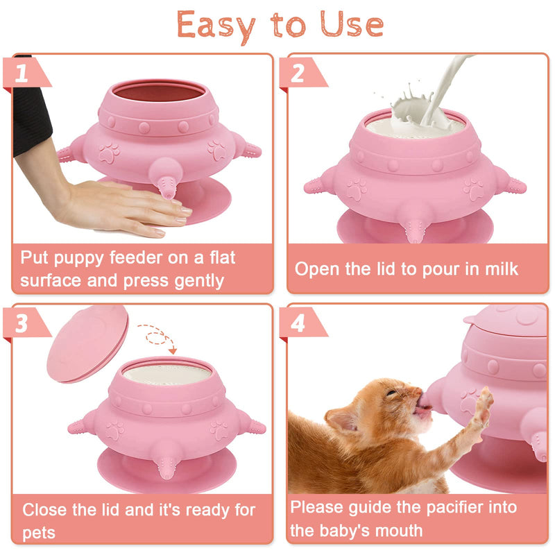 Puppy Feeder for Multiple Puppies, 240 ml Puppy Milk Feeder Puppy Bottles for Nursing Silicone Puppy Nursing Station with 4 Teats for Kittens, Puppies, Rabbits Nursing Supplies (Pink) - BeesActive Australia