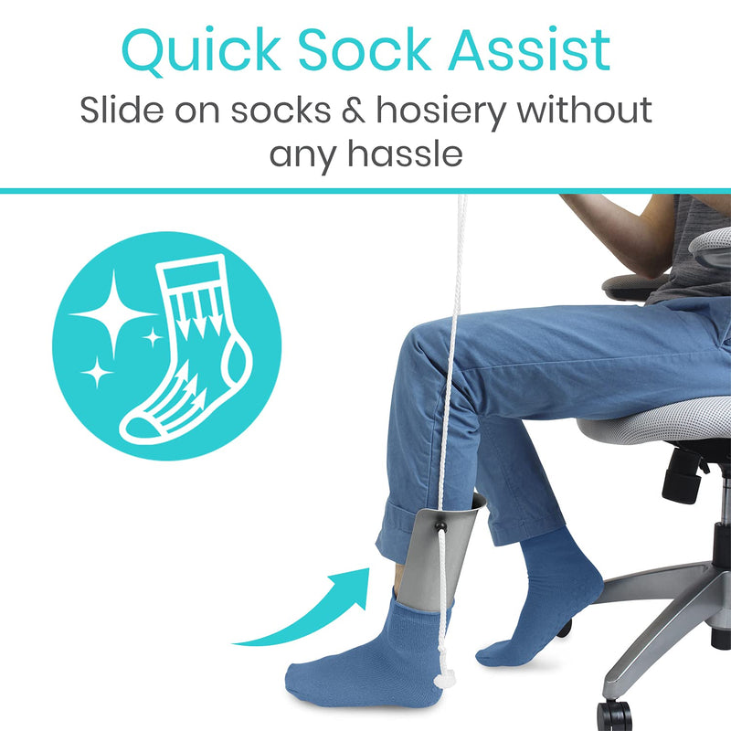 Vive Sock Aid and Shoe Horn Kit - Long Handled Remover for Men, Women, Senior - Adjustable Reach Assist - Stocking Helper Gray - BeesActive Australia