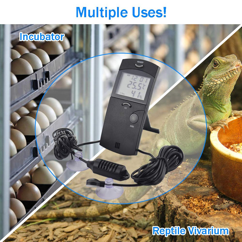 Digital Reptile Tank Max Min Thermometer Hygrometer with Two Remote Probes - Ideal for Reptile Tanks, Terrariums, Vivariums, Brooders, and Incubators - BeesActive Australia