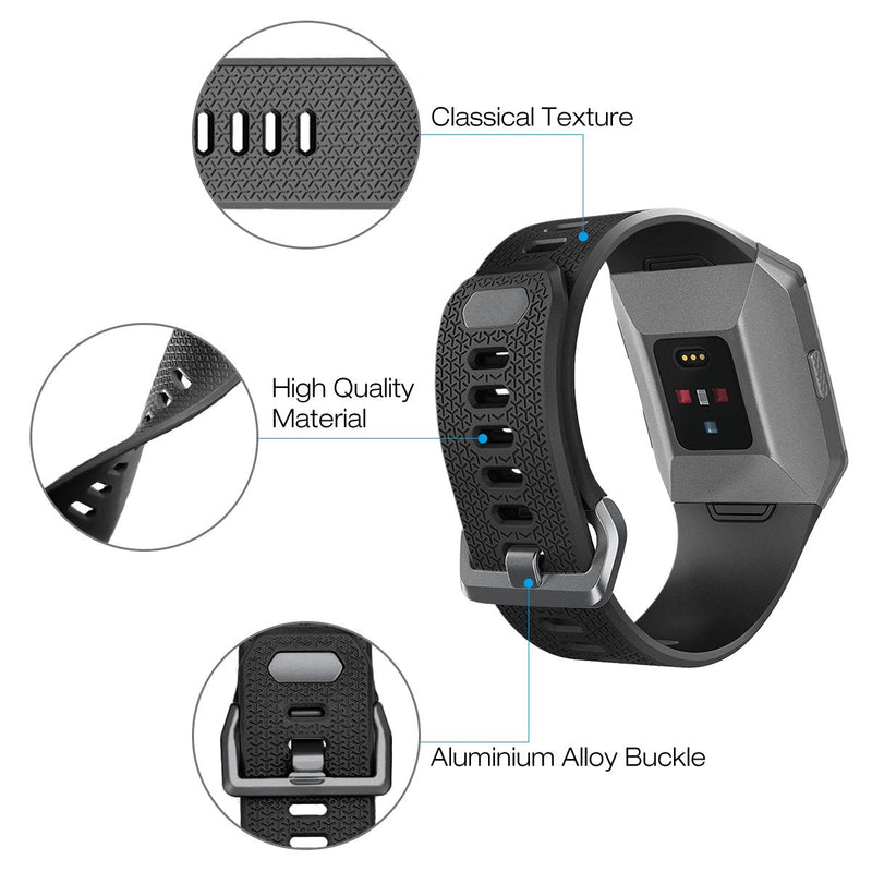 AIUNIT Compatible Ionic Bands for Men Women Teens Kids Large Small, Replacement Strap Sport Accessory Wristband with Original Design for Ionic Smart Watch D01: Black w/ Smoke Gray Buckle - BeesActive Australia