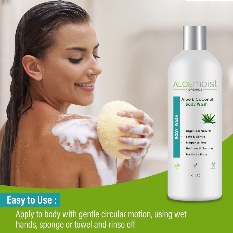 AloeMoist Organic Body Wash Moisturizing Shower Gel – Sensitive Skin Body Wash – No Added Scent, Dye or Gluten – Moisturizing Body Wash Women & Men w/Coconut, Aloe, Honey, Vitamin E - BeesActive Australia