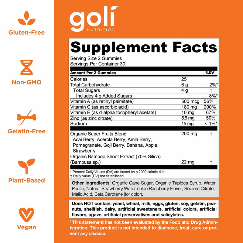 SUPERFRUITS Vitamin Gummy by Goli Nutrition - 60 Count - with Collagen-Enhancing Ingredients. Radiate. Rejuvenate. Refresh (Mixed Fruit, Vegan, Plant-Based, Non-GMO, Gluten-Free & Gelatin Free) 60 Count (Pack of 1) - BeesActive Australia
