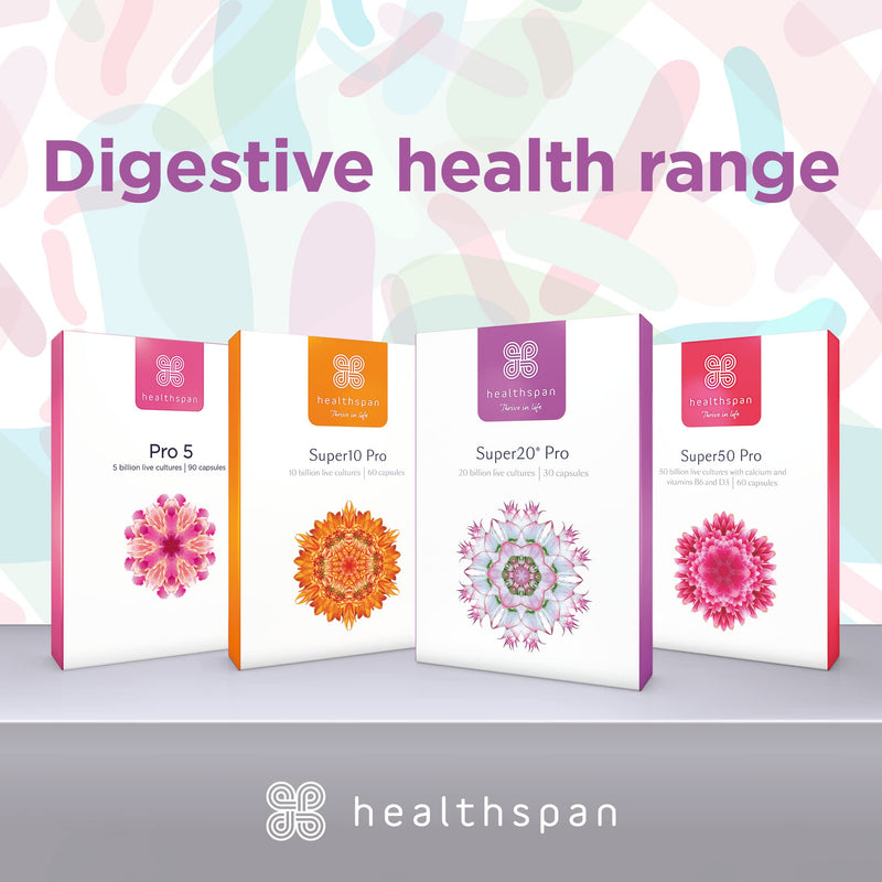Healthspan Super20 Probiotic (60 Capsules) | Blend of 20 Billion Live Cultures from Five Strains | Promotes Friendly Gut Bacteria for Gut Health | Long Shelf Life and Lactose Free | Vegan 60 Count (Pack of 1) - BeesActive Australia