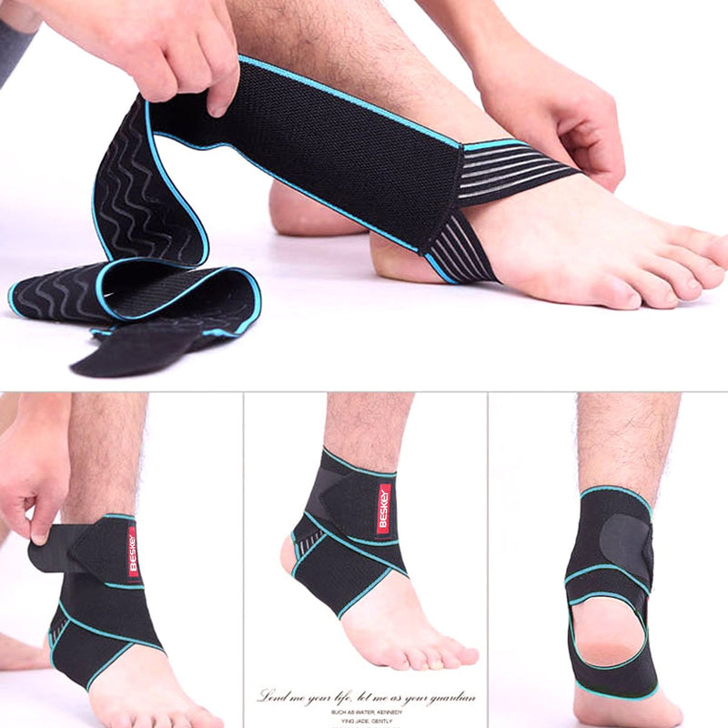 BESKEY Ankle Support Brace Adjustable Breathable Elastic Nylon Material Fit for Most Size Use for Sports Blue - BeesActive Australia