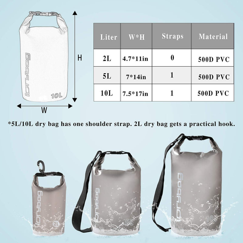 IDRYBAG Clear Dry Bag Waterproof Floating 2L/5L/10L/15L/20L, Lightweight Dry Sack Water Sports, Marine Waterproof Bag Roll Top for Kayaking, Boating, Canoeing, Swimming, Hiking, Camping, Rafting Black caffeine - BeesActive Australia