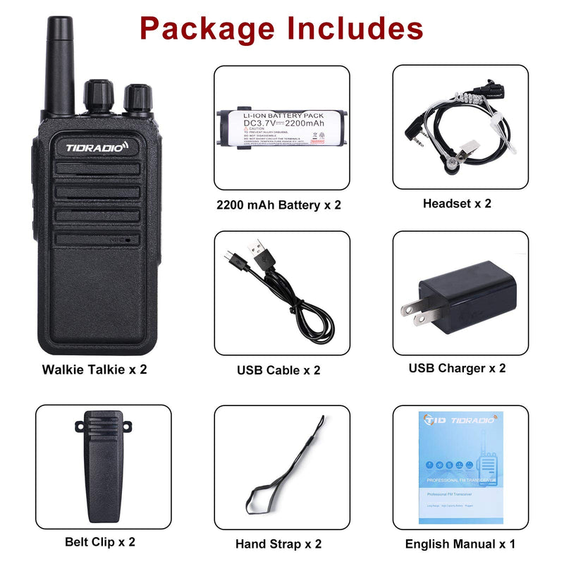 TIDRADIO TD-777S Two Way Radios 2200mAh 2 Way Radio Long Range Walkie Talkies with Earpieces 22CH USB Rechargeable VOX Security Walkie Talkies for Adults for Business(2 Pack) 2 Pack - BeesActive Australia