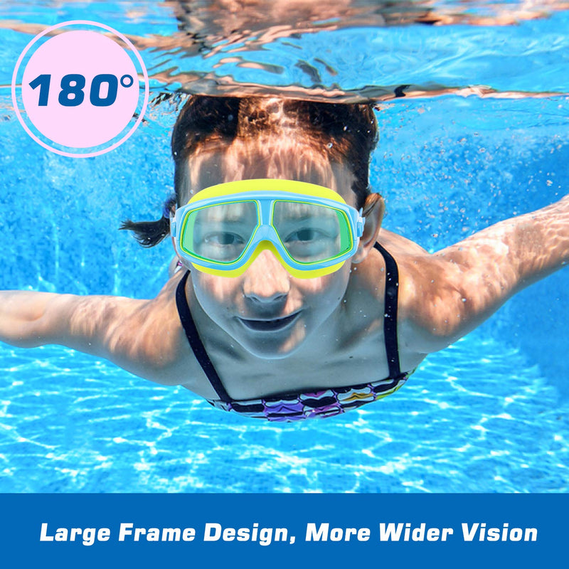 [AUSTRALIA] - MoKo Swimming Goggles for Kids, (2 Pack) Large Frame Clear Wide Vision Swim Glasses No Leaking Anti Fog UV Protection Swim Goggles with Nose Clips & Ear Plugs for Children Kids Blue/Yellow & Red/White 
