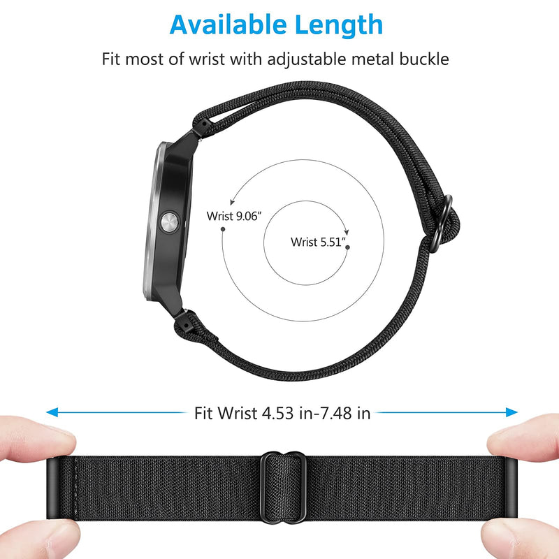 Fintie Elastic Band Compatible with Garmin Vivoactive 3/Garmin Venu Sq, 20mm Soft Nylon Stretchy Band Replacement Strap Compatible with Garmin Vivoactive 3 Music/Forerunner 245 Music/Forerunner 265 Music Smartwatch Black - BeesActive Australia