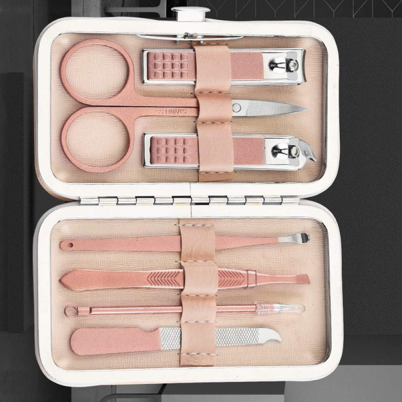 Nail Clipper Set, Manicure, Pedicure Kit, 7 in 1 Stainless Steel Professional Grooming Kit with Leather Travel Case(Rose gold) - BeesActive Australia