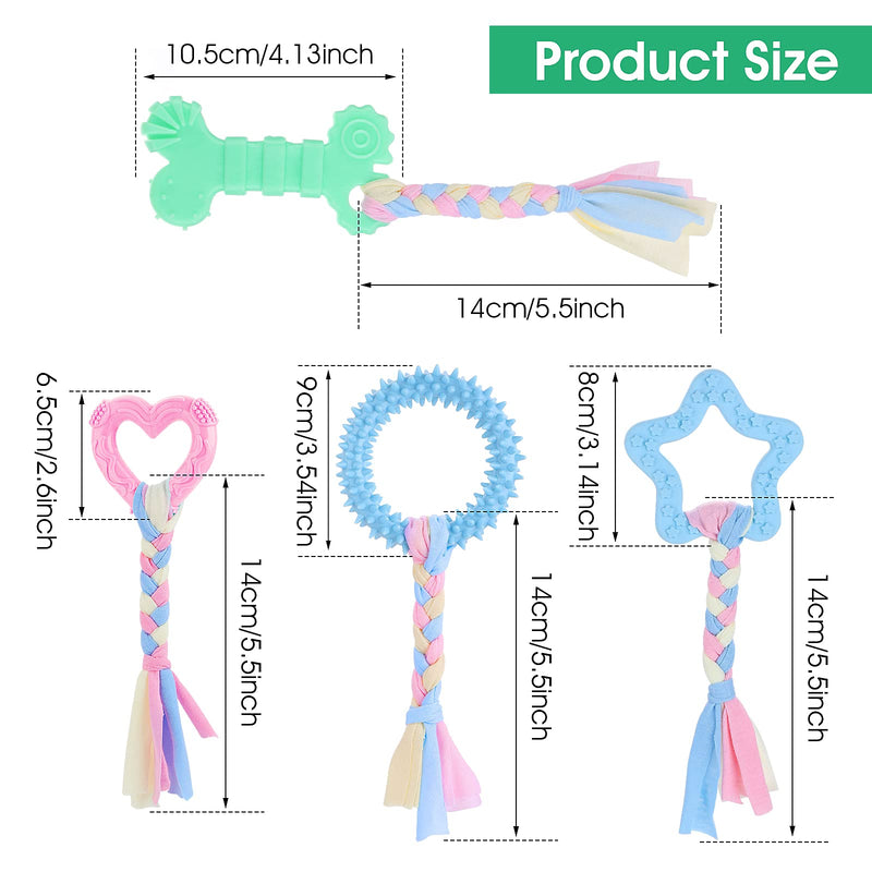 Cobee Puppy Teething Chew Toys, 4 Pcs Puppy Toys with Interactive Cotton Ropes for Teething Small Dogs, Rubber Puppy Chew Toys Cute Small Dog Toys for Dogs Oral Teeth Soothe Itching Puppy Chew Toys - BeesActive Australia