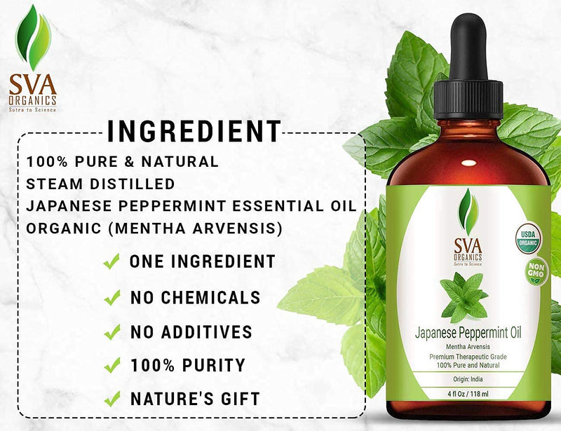 SVA Organics Japanese Peppermint Essential Oil Organic 4 Oz USDA 100% Pure and Natural Premium Therapeutic Grade For Aromatherapy, Skin Care, Hair Care & Body Massage - BeesActive Australia