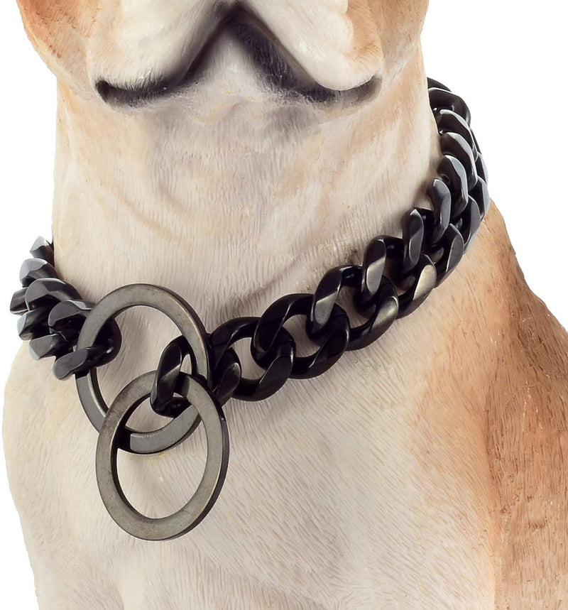 Aiyidi Black Dog Chain Collars Strong Stainless Steel Metal Slip Collar 11mm/15mm/19mm Wide Chew Proof Training Walking Collar for Large, Medium Small Dogs Chain Width: 15MM 16inches(for dog's neck 12.1''-14'') - BeesActive Australia