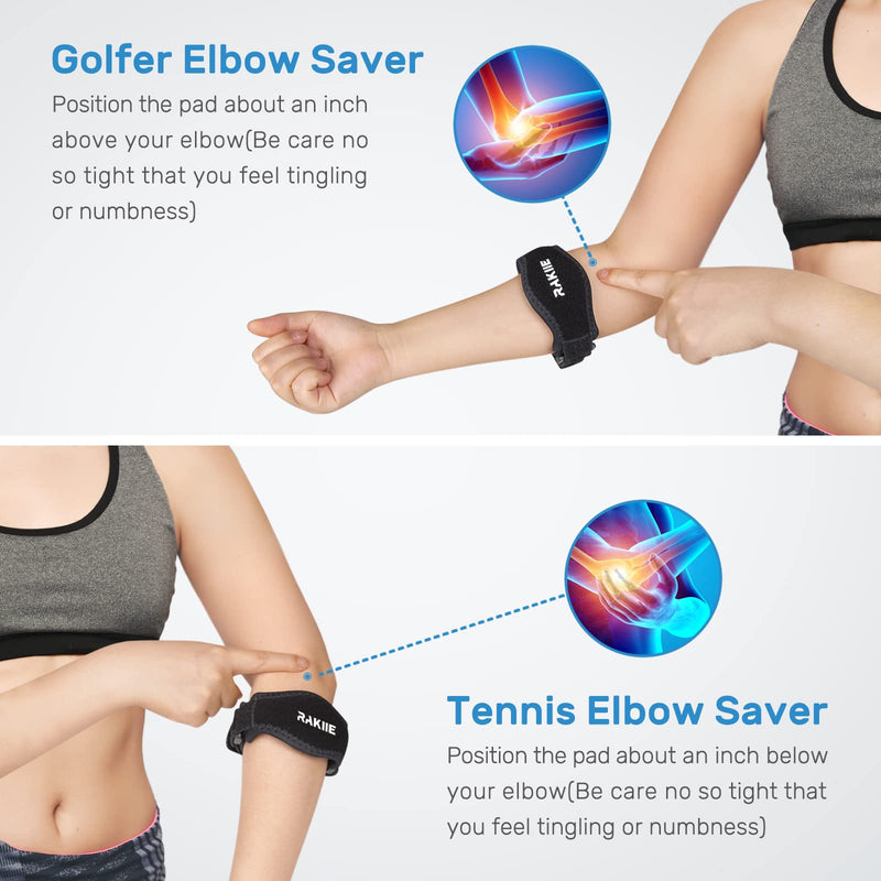 Rakiie Elbow Brace 2 Packs for Tendonitis, Adjustable Golf and Tennis Elbow Relief for Men and Women Light Blue - BeesActive Australia