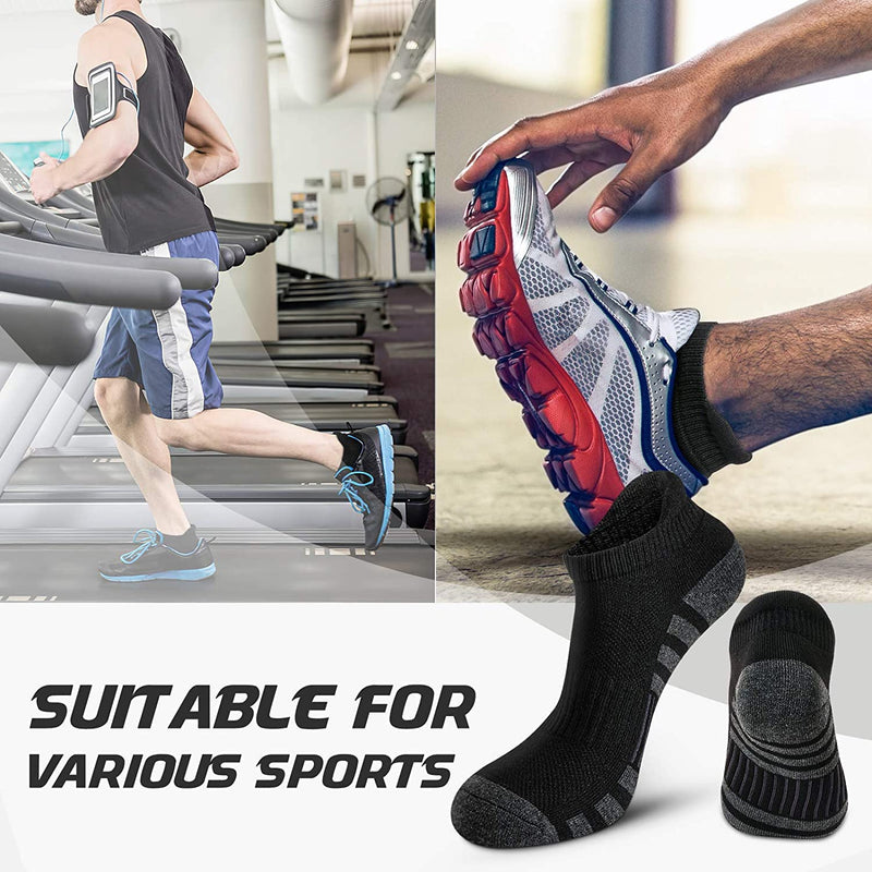 Airacker Ankle Athletic Running Socks Cushioned Breathable Low Cut Sports Tab Socks for Men and Women (6 Pairs) 9-12 Black - BeesActive Australia