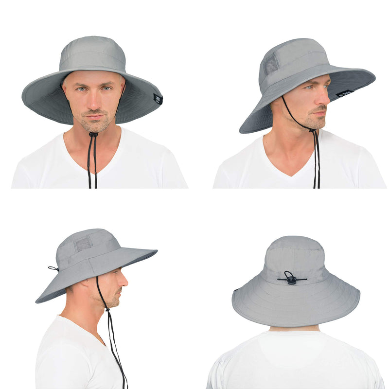 [AUSTRALIA] - Men Safari Sun Hat Wide Brim Boonie Fishing Cap with Adjustable Drawstring Grey 