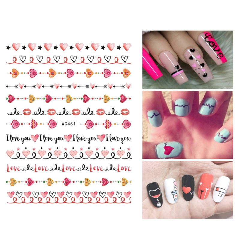 Valentine's Day Nail Stickers 3D Heart Nail Decals Valentine Nails Sticker Decal Self-Adhesive Sexy Lips XO Love Kiss Heart Designs Nail Decorations for Women Kids Girls Manicure Decor (8 Sheets) - BeesActive Australia