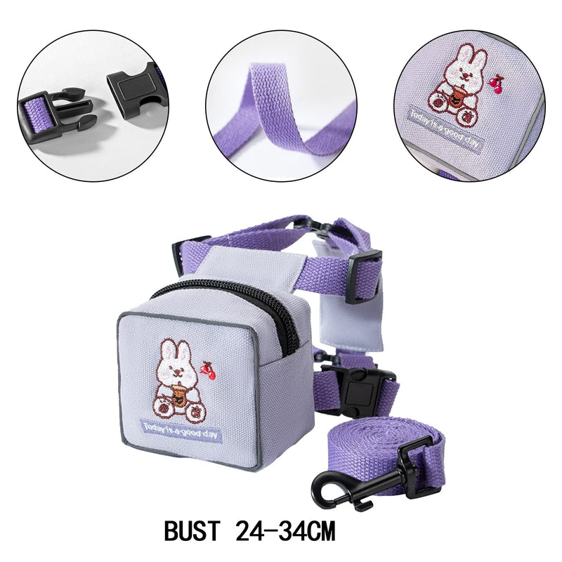 CheeseandU 1PC Pet Dog Cartoon Backpack Harness with Leash, Puppy Dog Cute Bear Rabbit Animal Back Pack Adjustable Saddle Bags with Lead Leash for Dog Outdoor Training Walking S Purple - BeesActive Australia