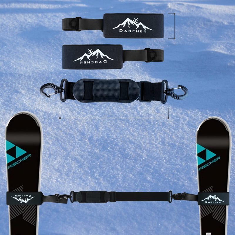 DARCHEN Ski Strap and Pole Carrier 2 Pack - Skiing Accessory for Easy Transportation of Your Ski Gear - Feel Comfortable Walking to and from The Mountain - Adjustable Size 2 Pack - Balck + Black - BeesActive Australia