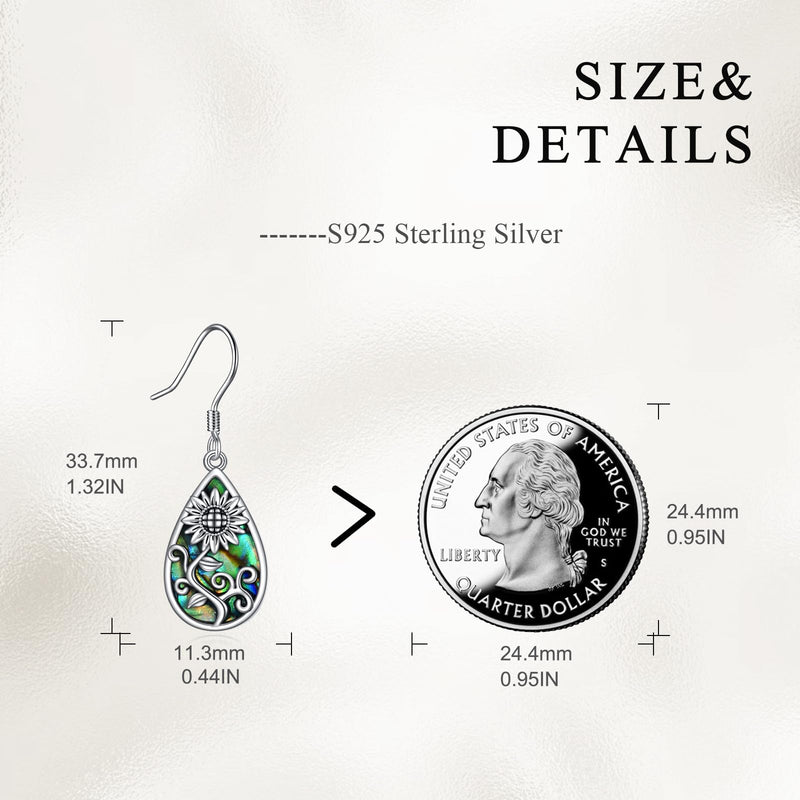 AOBOCO Silver Dangle Earrings for Women S925 Abalone Shell, Mustard Seed, Turquoise Bohe Hooks Earrings 1-Abalone Sunflower Hooks - BeesActive Australia