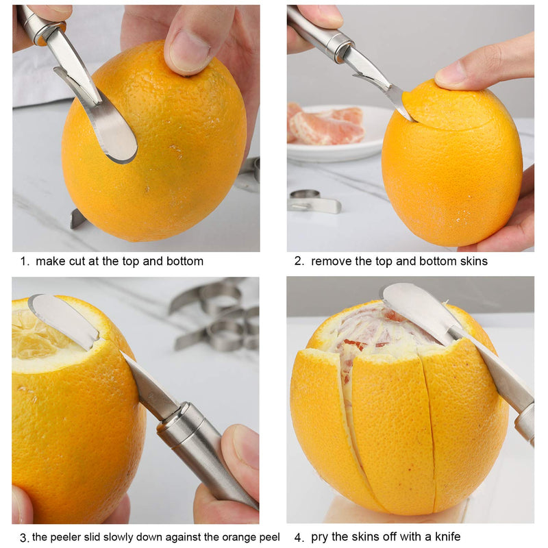 Orange Peelers Set of 5 Stainless Steel with Slicer Cutter Peeler Comfortable to Peel Orange Potato Carrot Cucumber Cooking Tool Sliver - BeesActive Australia