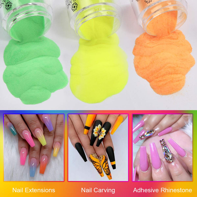 Saviland Acrylic Powder set - Neon Acrylic Nail Powder Set,10 Fluorescent Color Professional Polymer Kit Nail Extension for Nail Art - BeesActive Australia