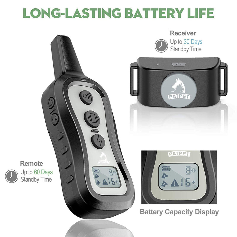 PATPET Dog Training Collar Dog Shock Collar with Remote, 3 Training Modes, Beep, Vibration and Shock, Up to 1000 ft Remote Range, Rainproof for Small Medium Large Dogs Light grey - BeesActive Australia