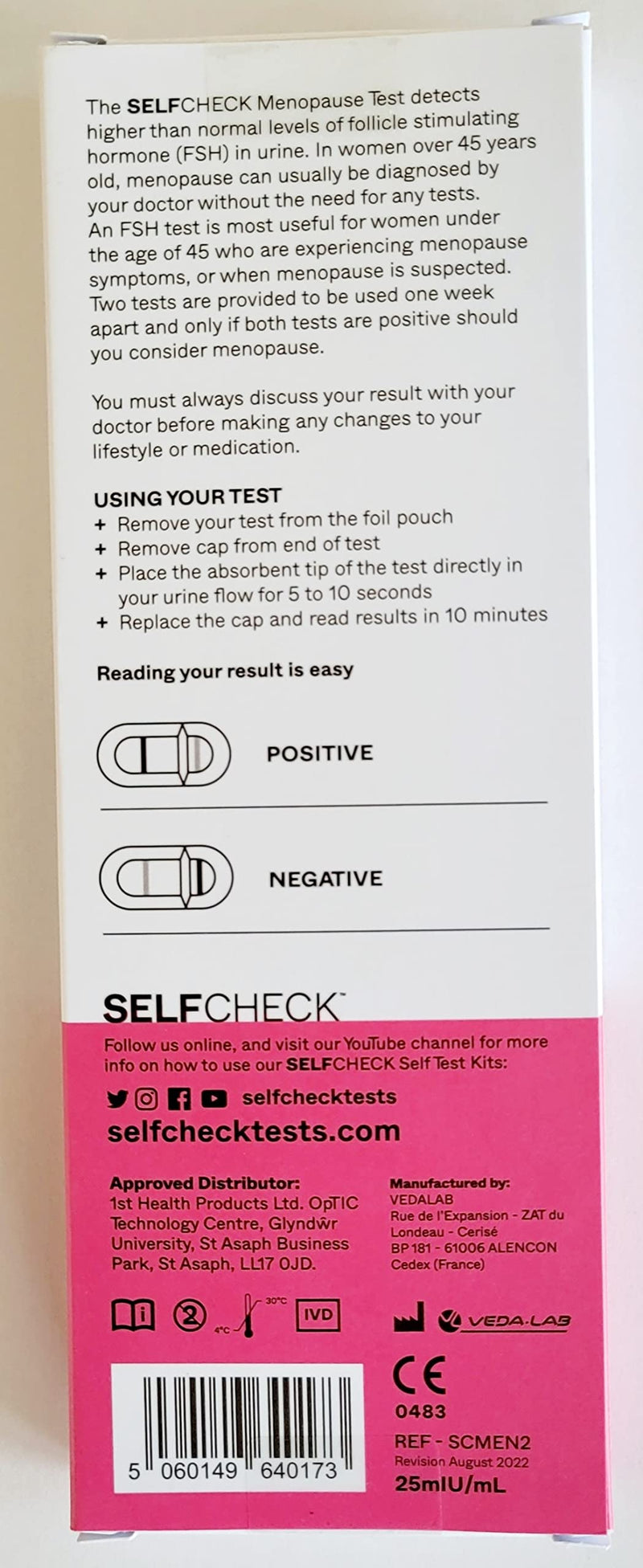 SELFCheck Menopause Test – 2 Home Tests Included, Freephone Customer Help Line, Results in 10 Minutes - BeesActive Australia