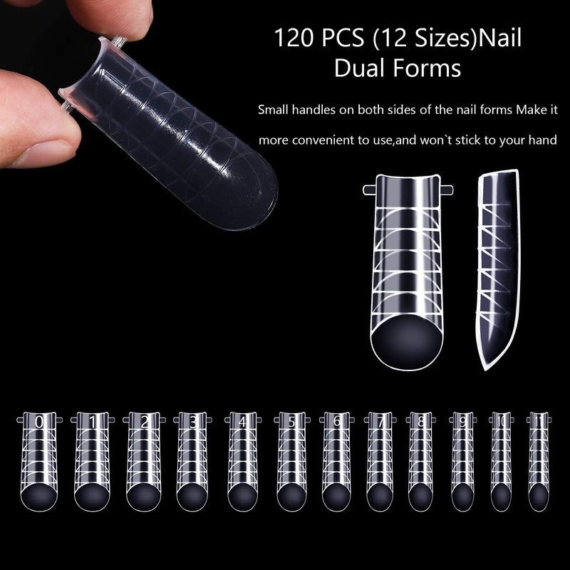 NMKL38 120Pcs Clear Dual Nail Forms Full Cover False Nail Tips Arched for Poly Nail Gel Extension Mold (U Shape) Mold A - BeesActive Australia