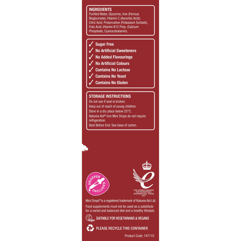 Natures Aid Iron Mini Drops for Infants and Children, Cognitive Development, Sugar Free, 50 ml Single - BeesActive Australia