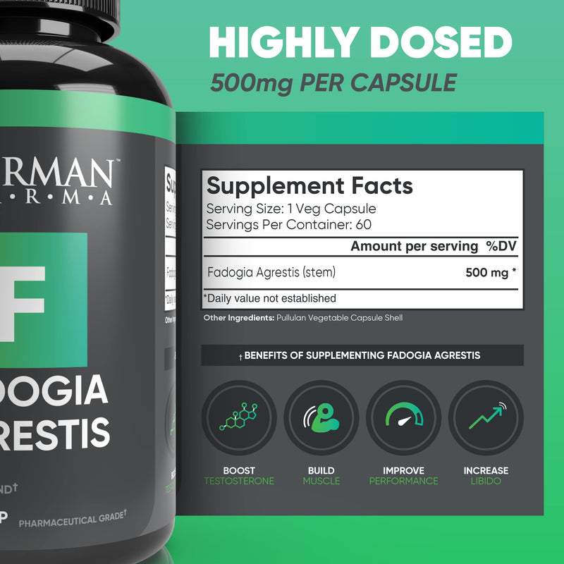 German Pharma Fadogia Agrestis Vegetable Capsules | 60 Capsules, 2 Per Day | 1 Month Supply | Accelerates Muscle Building & Recovery | 100% Vegan | - BeesActive Australia