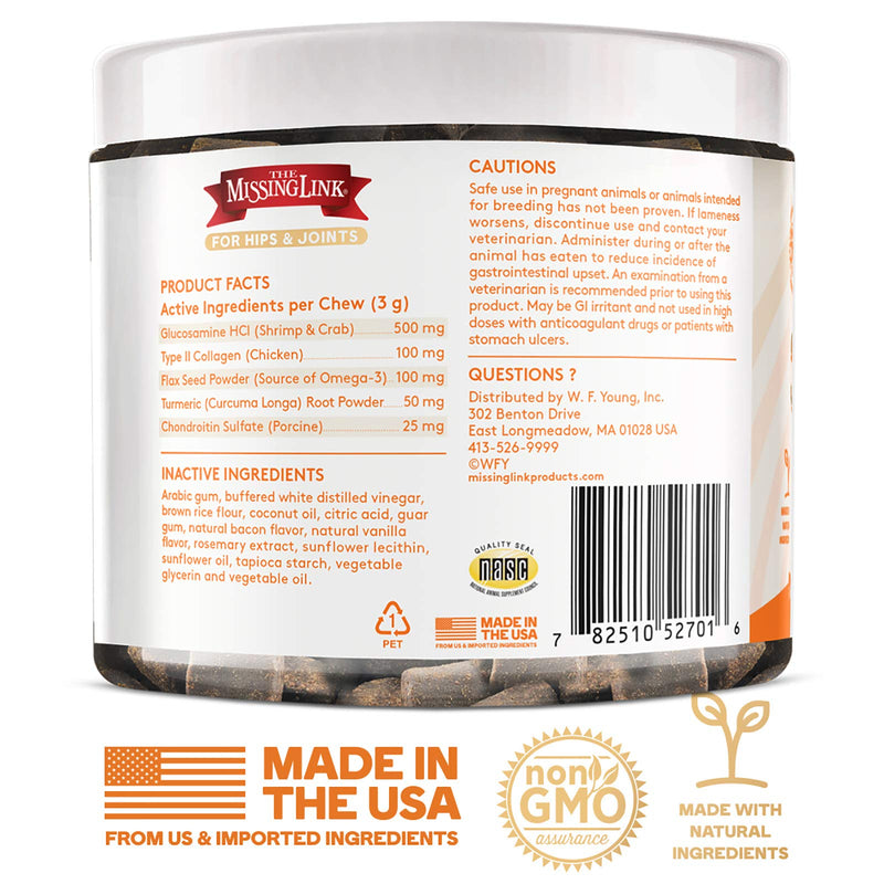 The Missing Link Collagen Care Soft Chew Nutritional Treats for Dogs - Collagen, Glucosamine, Chondroitin & Turmeric - Mobility & Anti-Inflammatory Support - Hip & Joint 60 Count - BeesActive Australia