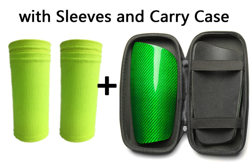 Carbon Fiber Soccer Shin Guards, with Portable Carrying Case and Sleeves, Super Strong, Ultra Light, Shock Resistance, Air Permeability, Suitable for Adult, Youth, Kid, Effective Protection green+sleeves Large - BeesActive Australia