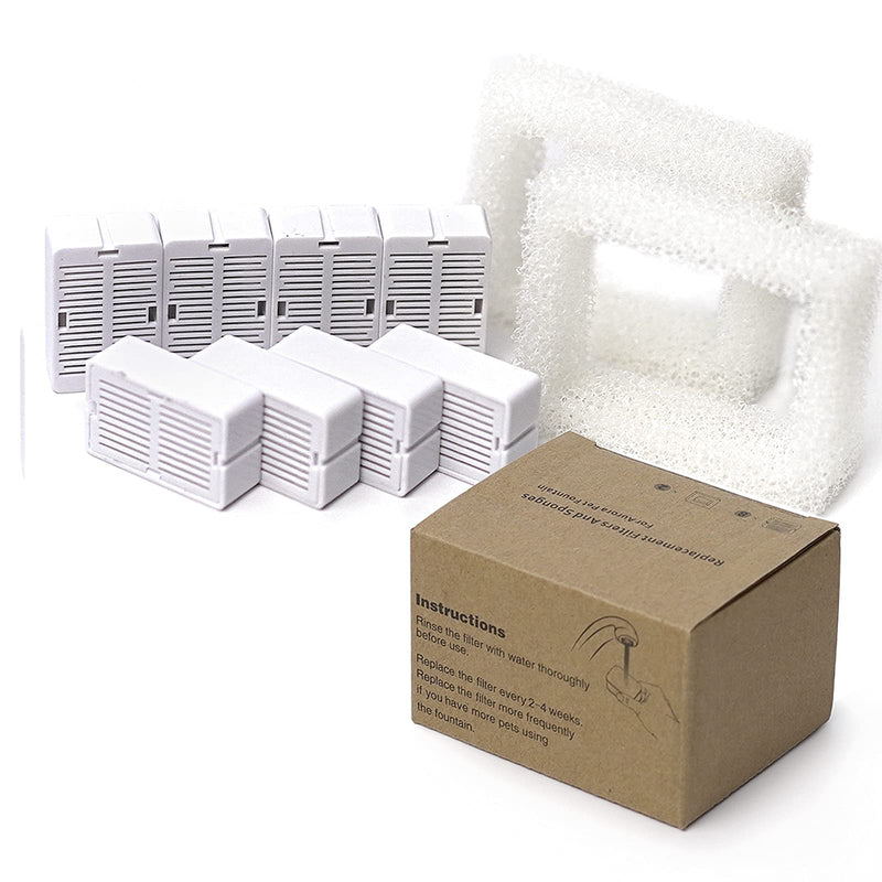 Cat Water Fountain Replacement Filters, 8 Pack Cat Fountain Carbon Filters and 2 Pack Foam Filters for Ceramic Pet Drinking Fountain and Stainless Steel Pet Water Fountain 8+2 Pack - BeesActive Australia