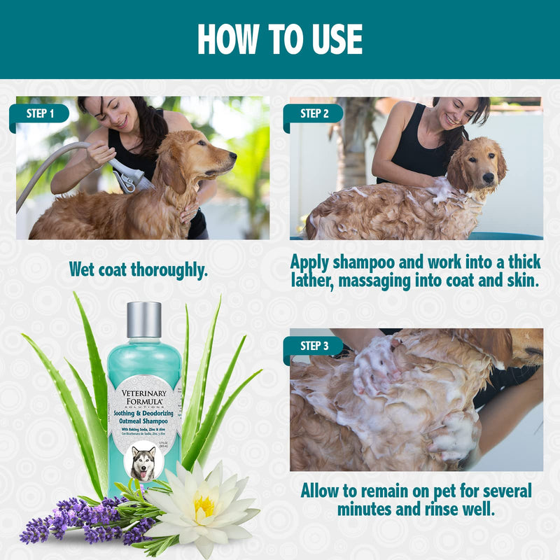 Veterinary Formula Solutions Soothing and Deodorizing Oatmeal Shampoo for Dogs – Baking Soda, Zinc, Aloe Eliminate Odors, Cleanses, Hydrates and Heals Skin – Long-Lasting Fragrance 17 fl oz. - BeesActive Australia