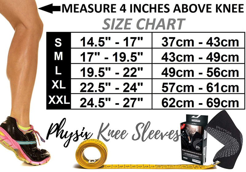 Physix Gear Sport Knee Support Brace - Best No-Slip Knee Braces for Knee Pain Women & Men, Compression Knee Sleeves for Running Workout Walking Hiking Sports Arthritis ACL Torn Meniscus Medium | 17"-19.5" Black/Grey (Single) - BeesActive Australia