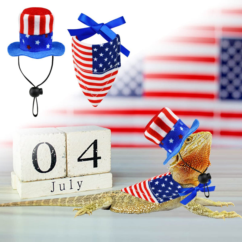 Vehomy 4Pcs Independence Day Bearded Dragon Costume 4th of July Bearded Dragon Hats Lizard Bandanas Lizard Uncle Sam Hat American Flag Hat Lizard Flag Bandana Scarf for Hamster Leopard Gecko - BeesActive Australia