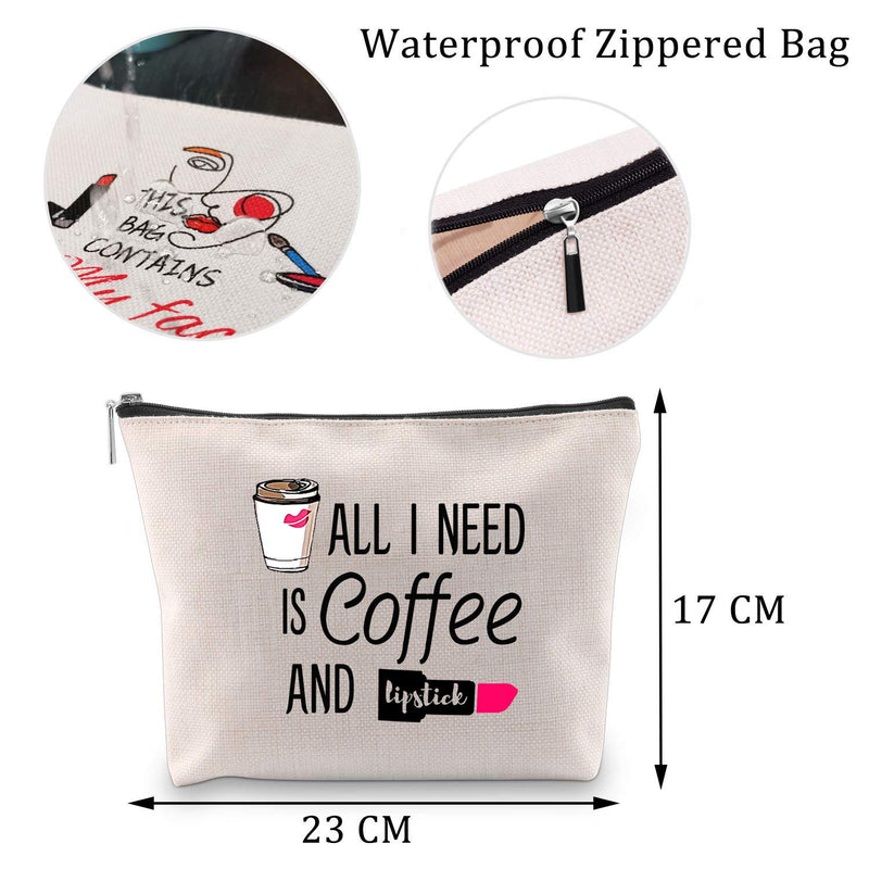 MBMSO Lipstick Makeup Bags All I Need is Coffee And Lipstick Funny Zipper Cosmetic Bag Gifts Coffee Lover Gifts Makeup Travel Case (All I Need is Coffee And Lipstick) - BeesActive Australia