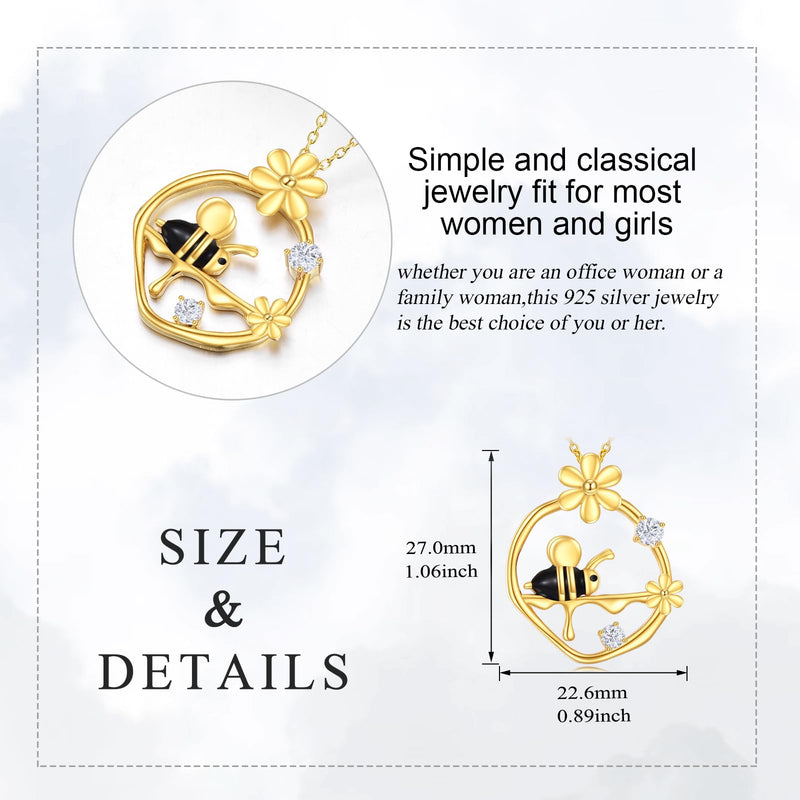 KQF Bee Necklace Sterling Silver Bumblebee Necklaces with Honey Flower Pendant Necklaces Bee Jewelry Gifts for Women Girls golden - BeesActive Australia