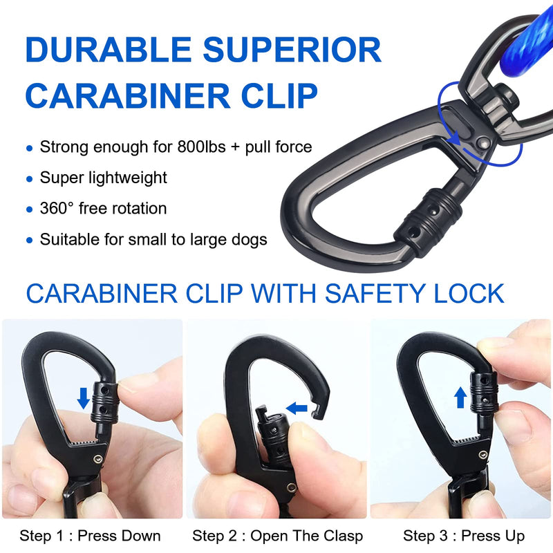 Tie Out Cable with Spring for Dogs,10/20/30/ 50FT Long Dog Leash ,Dog Runner for Yard Heavy Duty, Dog Chains for Outside, Sturdy Long Line Lead for Dogs Training Outdoor in Camping or Yard 10ft Blue - BeesActive Australia