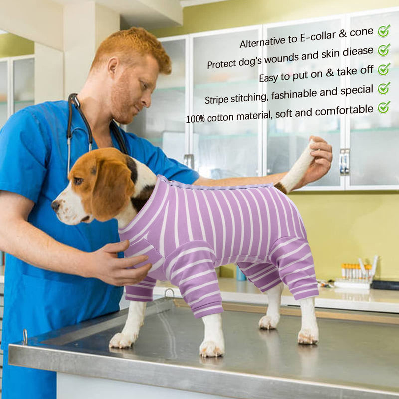 Kuoser Dog Onesie Recovery Suit, Puppy Long Sleeve Bodysuit After Surgery Shirt for Shedding Skin Disease Wound Protection, Pet Pajamas Anti-Licking Cone Alternative for Small Medium Cats Dogs Large (Back Length: 14.6'') Purple - BeesActive Australia