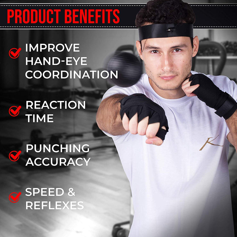 BOXERPOINT Boxing Reflex Ball for Adults and Kids - React Reflex Balls on String with Headband, Carry Bag and Hand Wraps - Improve Hand Eye Coordination, Punching Speed, Fight Reaction 4 Difficulty Level Balls - BeesActive Australia