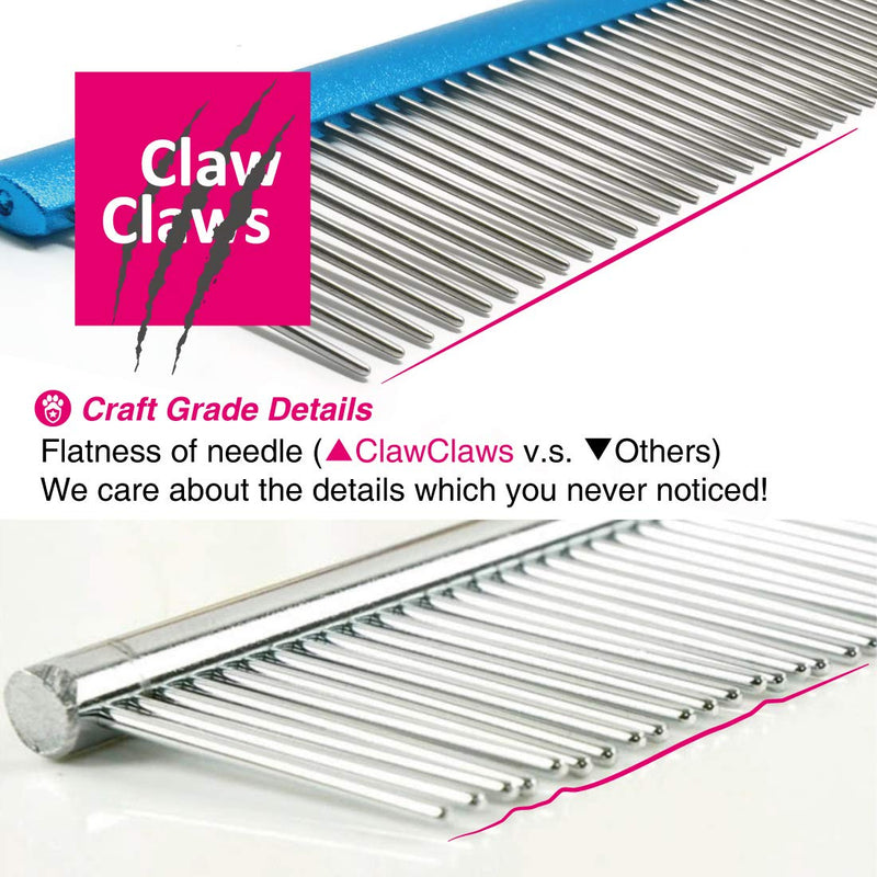 Claw Claws Comb with Oval Handle for Dogs and Cats, Removing and Shedding Matted, Tangled Hair, Metal Comb with Stainless Steel Pins, Detangling Grooming Tool, Pet Comb (Blue-20% fine pins, M) Medium - BeesActive Australia