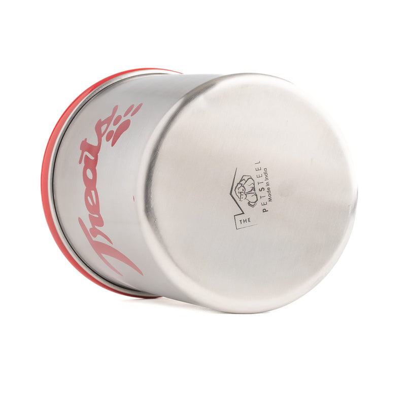 The PetSteel | Stainless Steel Treat Jar with Red Lid | Fits up to 2lbs of Pet Treats | Tight Fitting Lids | Great Way to Display and Store Your Dog or Cat's Food Silver,Red - BeesActive Australia