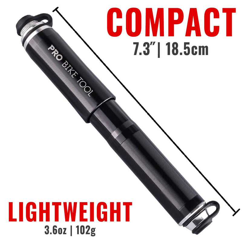 PRO BIKE TOOL Mini Bike Pump Classic Edition - Fits Presta and Schrader valves - High Pressure PSI - Bicycle Tire Pump for Road and Mountain Bikes Classic Edition Black - BeesActive Australia