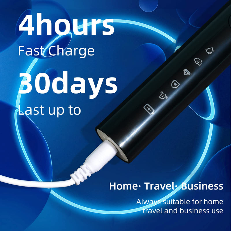 Sonic Electric Toothbrush, Rechargeable Power Toothbrush with 6 Duponts Brush Heads, with 2 Minute Smart Timer, 5 Modes with Teeth Whitening, Gift for Family Black - BeesActive Australia