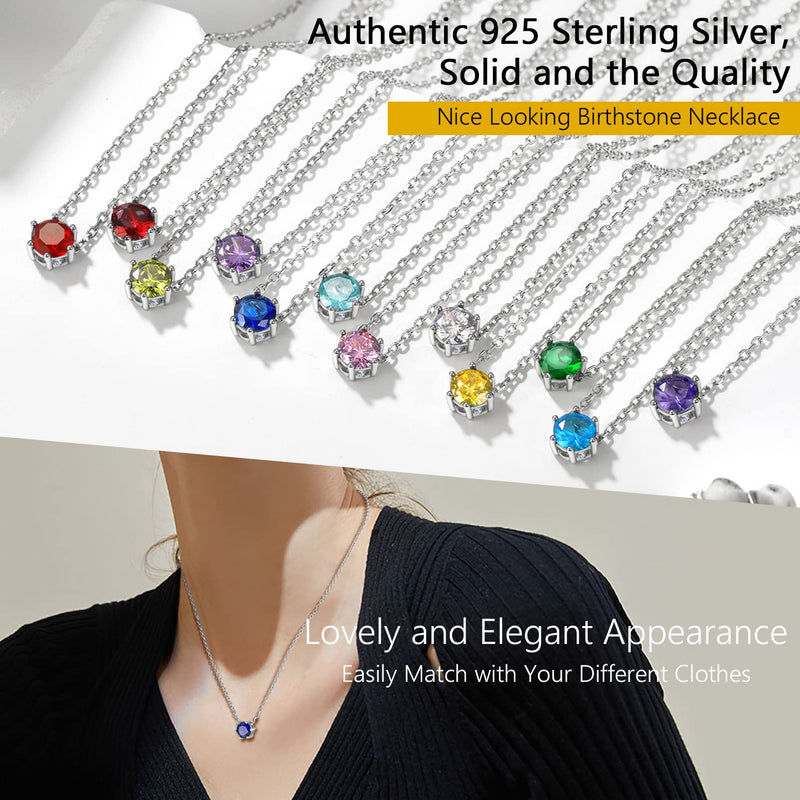 PROSILVER 925 Sterling Silver Dainty Necklace for Women Teen Girls, Gorgeous Cubic Zirconia Birthstone Necklace Jan - Dec Available, 16"-18" Adjustable, Come Gift Box 03 Mar (Aquamarine) - BeesActive Australia