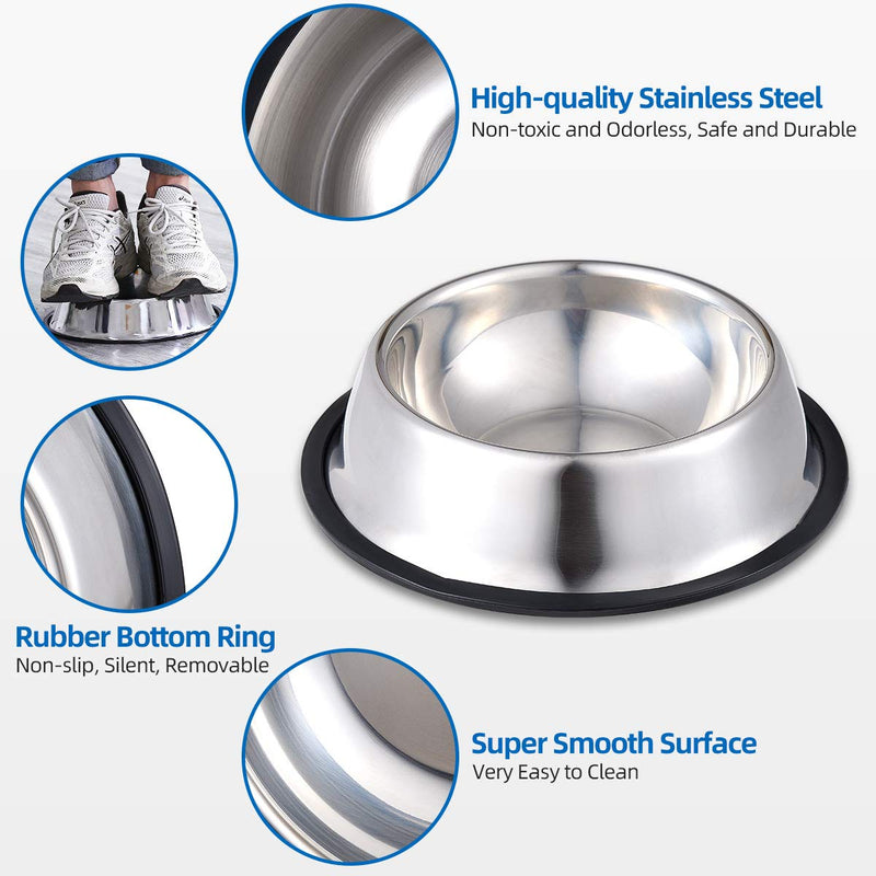 INONE Stainless Steel Dog Bowl with Rubber Base for Food and Water, Pet Food Container, Perfect Dog Bowls Choice for Small/Medium/Large Dogs or Cats (2 Pack) 16oz 2pcs - BeesActive Australia