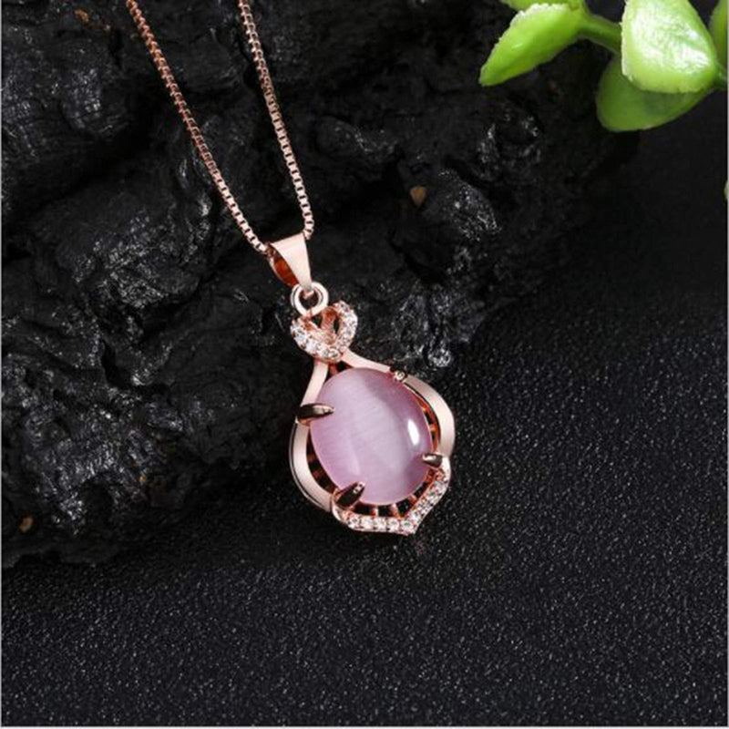 Rose Quartz Pendant Necklace Pink Crystal Teardrop Chain Natural Gemstone Healing Chakra Opal Stone Jewelry for Women Girls (Rose Gold A) - BeesActive Australia