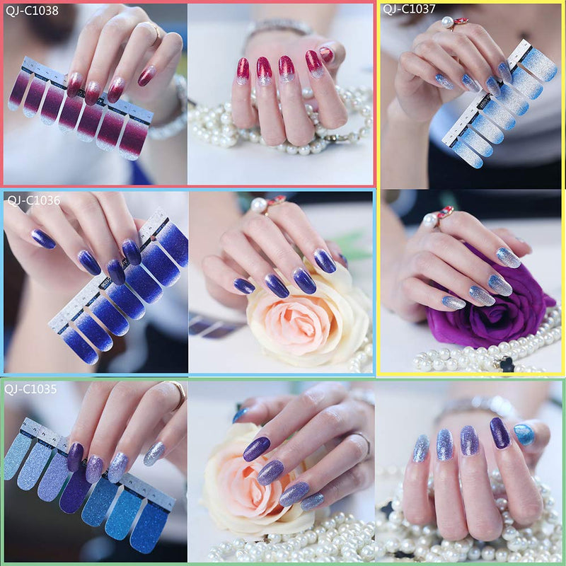 Full Nail Stickers 14 Sheets, Glitter Gradient Color Full Wraps Polish Strips, Nail Art Decals, Self-Adhesive Nail Art Sets for Women Girls. A - BeesActive Australia