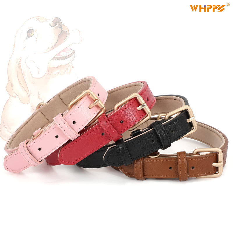 WHIPPY Leather Dog Collar for Small Medium Large Dog Adjustable Soft Breathable Leather Padded Puppy Collar with Alloy Buckle Heavy Duty Waterproof Classic Dog Pet Collar S:Neck 13"-17",Width 0.78" A-pink - BeesActive Australia